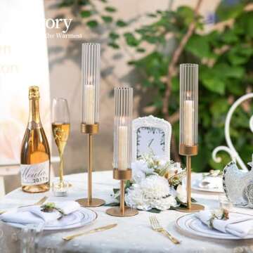 Hewory Elegant Gold Hurricane Candle Holders Set of 3