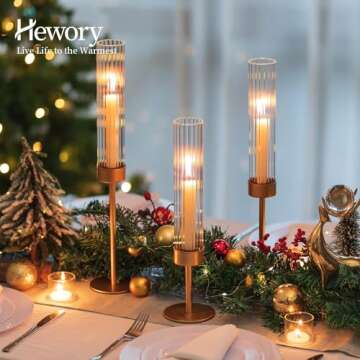 Hewory Elegant Gold Hurricane Candle Holders Set of 3
