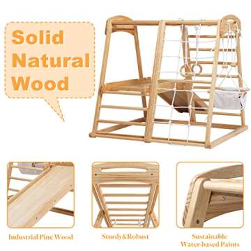 ECOMEX Indoor Jungle Gym for Toddlers 8 in 1 Indoor Playground Wooden Montessori Climber Playset wit...