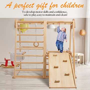 ECOMEX Indoor Jungle Gym for Toddlers 8 in 1 Indoor Playground Wooden Montessori Climber Playset with Slide Swing Climbing Net, Indoor Playground Climbing Toys for Toddlers