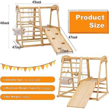 ECOMEX Indoor Jungle Gym for Toddlers 8 in 1 Indoor Playground Wooden Montessori Climber Playset with Slide Swing Climbing Net, Indoor Playground Climbing Toys for Toddlers