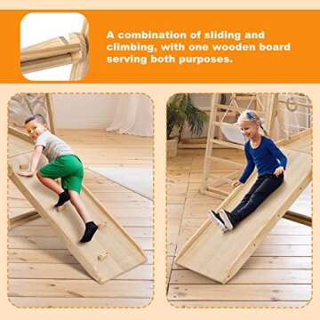 ECOMEX Indoor Jungle Gym for Toddlers 8 in 1 Indoor Playground Wooden Montessori Climber Playset with Slide Swing Climbing Net, Indoor Playground Climbing Toys for Toddlers