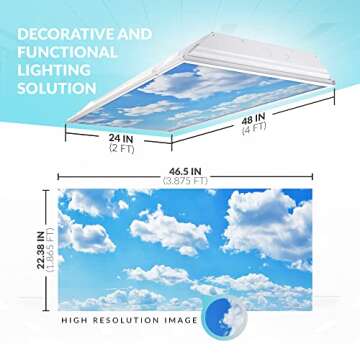 Fluorescent Light Cover for Classroom Ceiling Lights Clouds - Premium Backlit Film Insert 2x4 (22.38"x46.5") Florescent Fixture (Pack of 1) School, Office, Sensory, Improve Focus, Eliminate Headaches