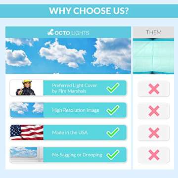 Fluorescent Light Cover for Classroom Ceiling Lights Clouds - Premium Backlit Film Insert 2x4 (22.38"x46.5") Florescent Fixture (Pack of 1) School, Office, Sensory, Improve Focus, Eliminate Headaches