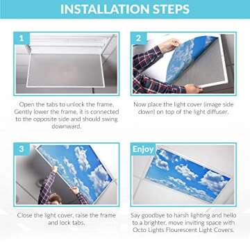Fluorescent Light Cover for Classroom Ceiling Lights Clouds - Premium Backlit Film Insert 2x4 (22.38"x46.5") Florescent Fixture (Pack of 1) School, Office, Sensory, Improve Focus, Eliminate Headaches