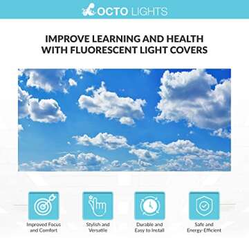 Fluorescent Light Cover for Classroom Ceiling Lights Clouds - Premium Backlit Film Insert 2x4 (22.38"x46.5") Florescent Fixture (Pack of 1) School, Office, Sensory, Improve Focus, Eliminate Headaches