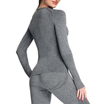 Aoxjox Workout Long Sleeve Shirts for Women Fall Athletic Gym Yoga Running Seamless Tee T-Shirt Tops(Charcoal Grey Marl, Large)