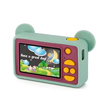 Kidamento Kids Digital Camera & Video Camcorder, Soft BPA-Free Silicone Casing, 32GB Memory Card - Model C - Mikayo The Bear