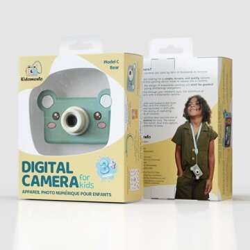 Kidamento Kids Digital Camera & Video Camcorder, Soft BPA-Free Silicone Casing, 32GB Memory Card - Model C - Mikayo The Bear