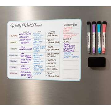 15x11 inch Menu Board for Kitchen - Weekly Meal Planner Magnetic - Weekly Menu Board - Meal Plan - M...