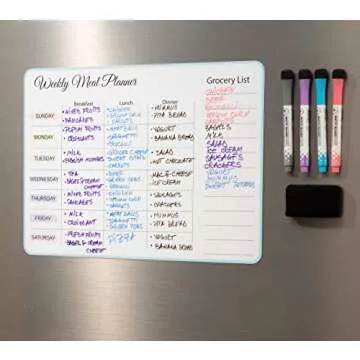 15x11 inch Menu Board for Kitchen - Weekly Meal Planner Magnetic - Weekly Menu Board - Meal Plan - M...