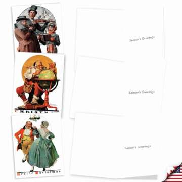 The Best Card Company - 10 Retro Merry Christmas Cards Bulk - Vintage Holiday Notecards with Envelop...