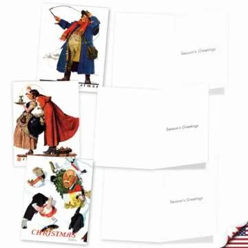 The Best Card Company - 10 Retro Merry Christmas Cards Bulk - Vintage Holiday Notecards with Envelopes (4 x 5.12 Inch) - Rockwell Holidays M6059
