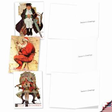 The Best Card Company - 10 Retro Merry Christmas Cards Bulk - Vintage Holiday Notecards with Envelopes (4 x 5.12 Inch) - Rockwell Holidays M6059