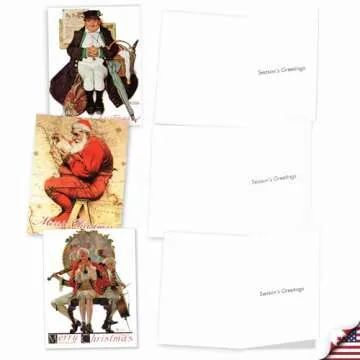 The Best Card Company - 10 Retro Merry Christmas Cards Bulk - Vintage Holiday Notecards with Envelopes (4 x 5.12 Inch) - Rockwell Holidays M6059