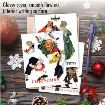 The Best Card Company - 10 Retro Merry Christmas Cards Bulk - Vintage Holiday Notecards with Envelopes (4 x 5.12 Inch) - Rockwell Holidays M6059