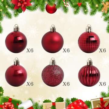 TranquilBliss Shatterproof Christmas Ball Ornaments, 36 Packs, 1.57 Inch Red Bulbs for Tree and Wreath Decor