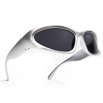 GUVIVI Wrap Around Fashion Sunglasses for Men Women Trendy Swift Oval Silver Dark Sunglasses Shades ...