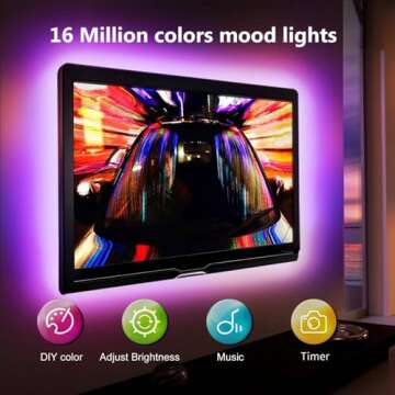 DAYBETTER LED Lights for TV 14.8ft,TV LED Backlight for 65-75Inch, RGB Behind TV LED Lights for Blue...