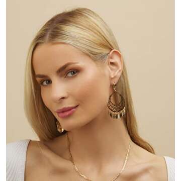 Barzel 18K Gold Plated Filigree Cut-out Dangling Chandelier Earrings - Made in Brazil