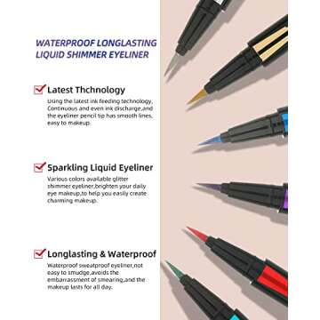 Red Glitter Eyeliner Liquid Liner-1Pcs Red Sparkle Shimmer Metallic Pearlescent Colored Eye Liner Eyeshadow Makeup Pen,Long Lasting High Pigmented Waterproof Smudgeproof Eyeliner Pencil,Gift for Women