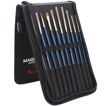 Magic Touches Artist Detail Paint Brush Set (10 Sizes), Natural Sable Mixed Tip, Best Absorption Smoothest Flow for Acrylic Watercolor Oil, Model, Warhammer 40k, Beginners to Professionals