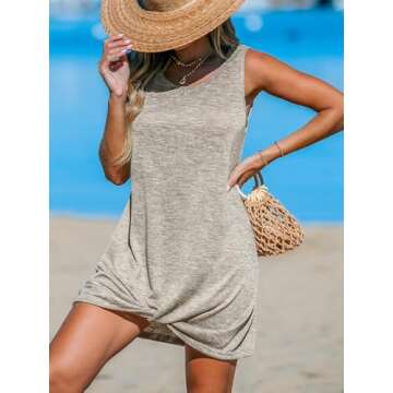 CUPSHE Women's Swimsuit Sleeveless Coverup Casual Beach Swimwear Cover Ups Twist T-Shirt Dress Sand Medium