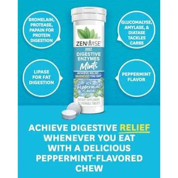 Zenwise Health Papaya Enzymes Chewable, Digestive Enzymes for Women and Men, Bromelain for Digestive Health & Bloating Relief, Enzymes for Digestion and Gut Health, Peppermint Flavor - 30 CT