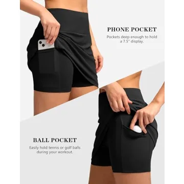 G Gradual Women's Golf Skirts Skort 4 Side Pockets High Waisted Stretchy Tennis Skirt with Short Athletic Casual (Black, M)