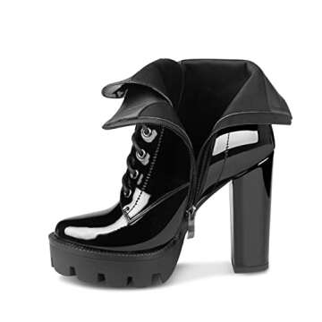 wetkiss Platform Boots for Women, Black Platform Boots Chunky Heel Boots for Women Heeled Combat Boots Womens Black Boots for Women Ankle Booties Patent Leather Boots High Heel Boots Glossy Boots