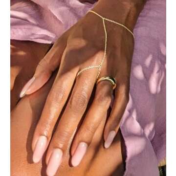 Faire de la Mode 14k Gold Bracelet Ring Hand Chain for 4-9 Ring Sizes – Non-Tarnish & Hypoallergenic Gold Hand Chain Bracelet for Women – 6" to 8" Adjustable Length