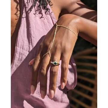 Faire de la Mode 14k Gold Bracelet Ring Hand Chain for 4-9 Ring Sizes – Non-Tarnish & Hypoallergenic Gold Hand Chain Bracelet for Women – 6" to 8" Adjustable Length