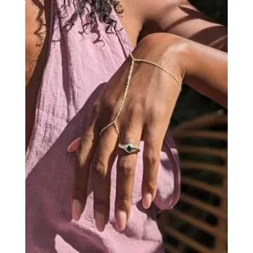 Faire de la Mode 14k Gold Bracelet Ring Hand Chain for 4-9 Ring Sizes – Non-Tarnish & Hypoallergenic Gold Hand Chain Bracelet for Women – 6" to 8" Adjustable Length