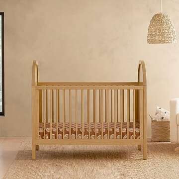 babyletto Bondi Cane 3-in-1 Convertible Crib with Toddler Bed Conversion Kit in Honey with Natural C...