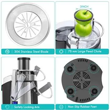 1000W 5-SPEED LCD Screen Centrifugal Juicer Machines Vegetable and Fruit, Healnitor Juice Extractor with Big Adjustable 3" Wide Chute, Easy Clean, BPA-Free, High Juice Yield, Silver