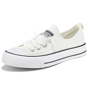 Womens Fashion Sneakers Slip On Shoes Knit Walking Comfortable Shoes Classic Flat Women Tennis Shoes White