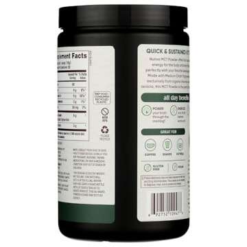 Nutiva Organic MCT Powder with Prebiotic Acacia Fiber, Classic, 10.6 Oz, USDA Organic, Non-GMO, Non-...