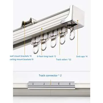 Ceiling Curtain Track Set,Room Divider Track, Shower Curtain Track Set with Hooks and All Accessories for Living Room, Bed Room, Closet and Sliding Door (For Spaces 6ft - 12ft Wide, White)