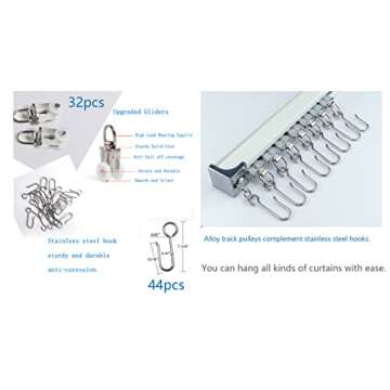 Ceiling Curtain Track Set,Room Divider Track, Shower Curtain Track Set with Hooks and All Accessories for Living Room, Bed Room, Closet and Sliding Door (For Spaces 6ft - 12ft Wide, White)