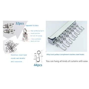 Ceiling Curtain Track Set,Room Divider Track, Shower Curtain Track Set with Hooks and All Accessories for Living Room, Bed Room, Closet and Sliding Door (For Spaces 6ft - 12ft Wide, White)