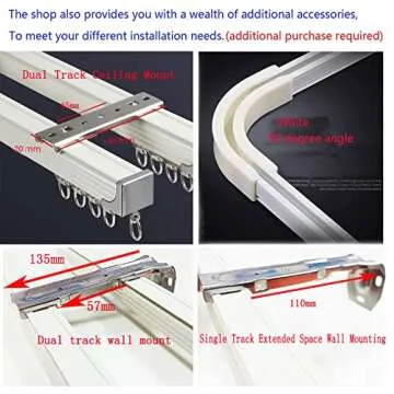 Ceiling Curtain Track Set,Room Divider Track, Shower Curtain Track Set with Hooks and All Accessories for Living Room, Bed Room, Closet and Sliding Door (For Spaces 6ft - 12ft Wide, White)