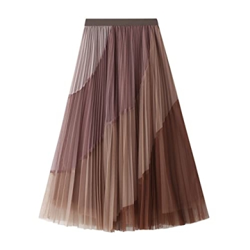 Dirholl Women's A-Line Fairy Elastic Waist Polyester Spandex Midi Skirt Split Joint Pink