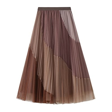 Dirholl Women's A-Line Fairy Elastic Waist Polyester Spandex Midi Skirt Split Joint Pink