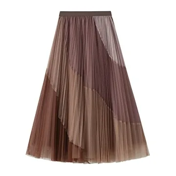 Dirholl Women's A-Line Fairy Elastic Waist Polyester Spandex Midi Skirt Split Joint Pink