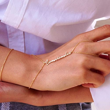 Adjustable Hand Chain Bracelet in Sterling Silver and Gold