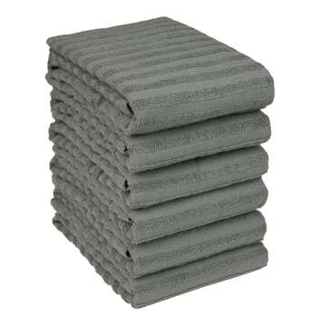 Premium Kitchen Towels, Solid Hand Towels (20”x 28”, 6 Pack) Highly Absorbent with Hanging Loop ...
