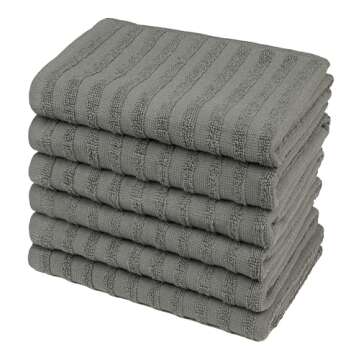 Premium Kitchen Towels, Solid Hand Towels (20”x 28”, 6 Pack) Highly Absorbent with Hanging Loop Anthracite