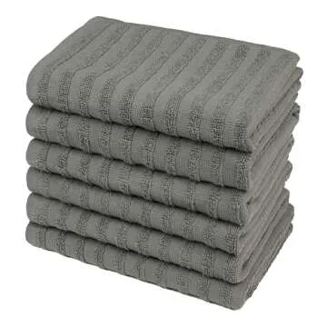 Premium Kitchen Towels, Solid Hand Towels (20”x 28”, 6 Pack) Highly Absorbent with Hanging Loop Anthracite