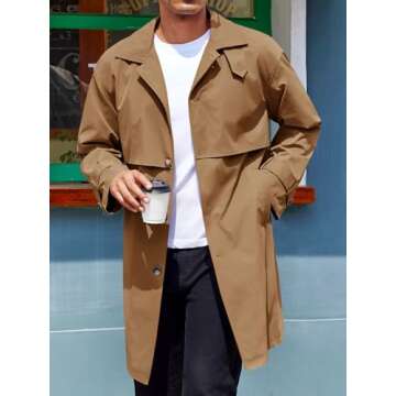 Stylish Runcati Men's Slim Fit Trench Coat - Casual Fall Windbreaker