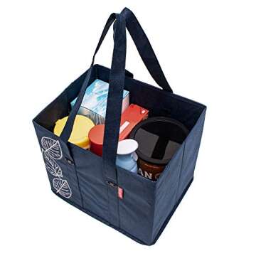 PLANET E Reusable Foldable Grocery Bags with Reinforced Bottoms (Pack of 3, Navy)